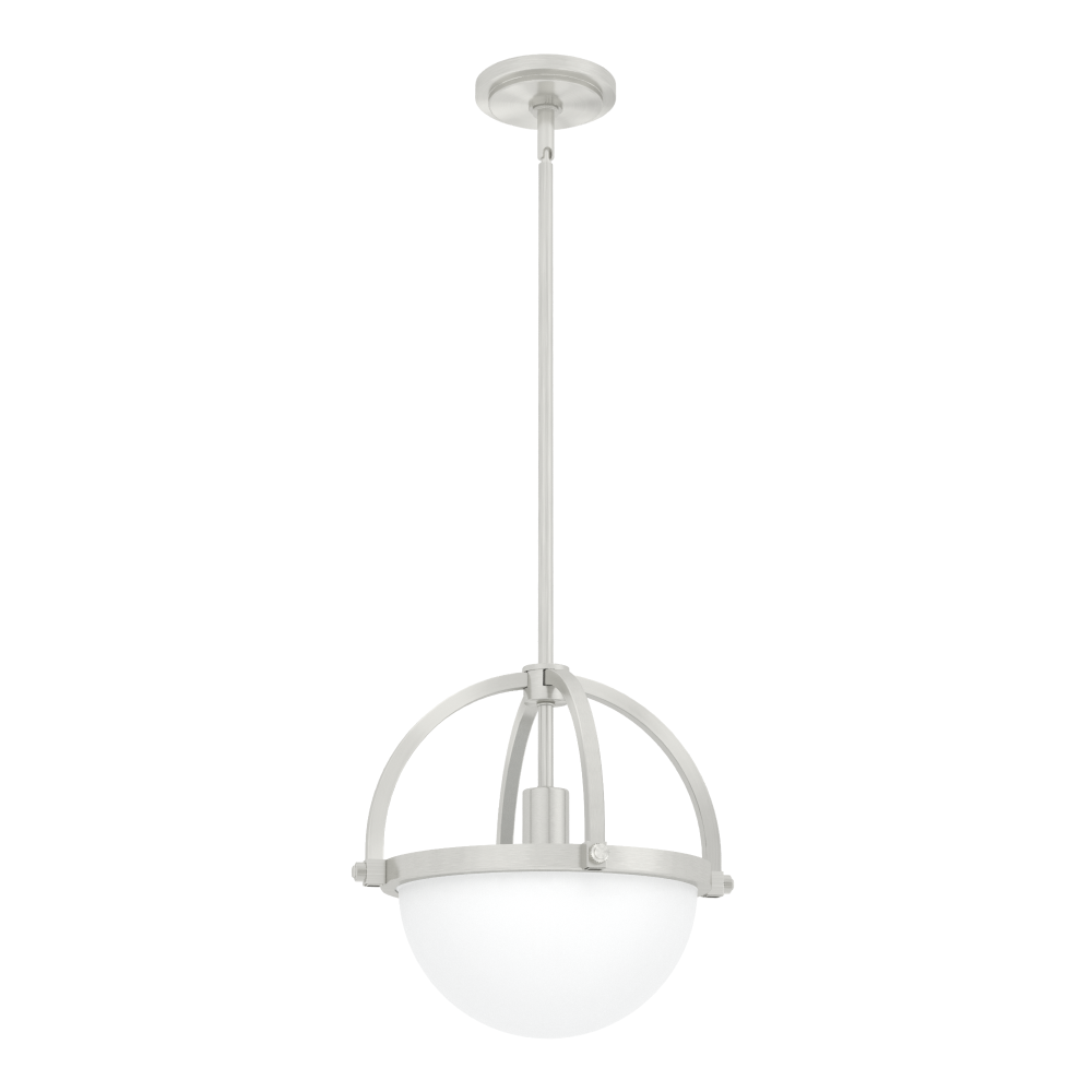 Hunter Wedgefield Brushed Nickel with Frosted Cased White Glass 1 Light Pendant Ceiling Light