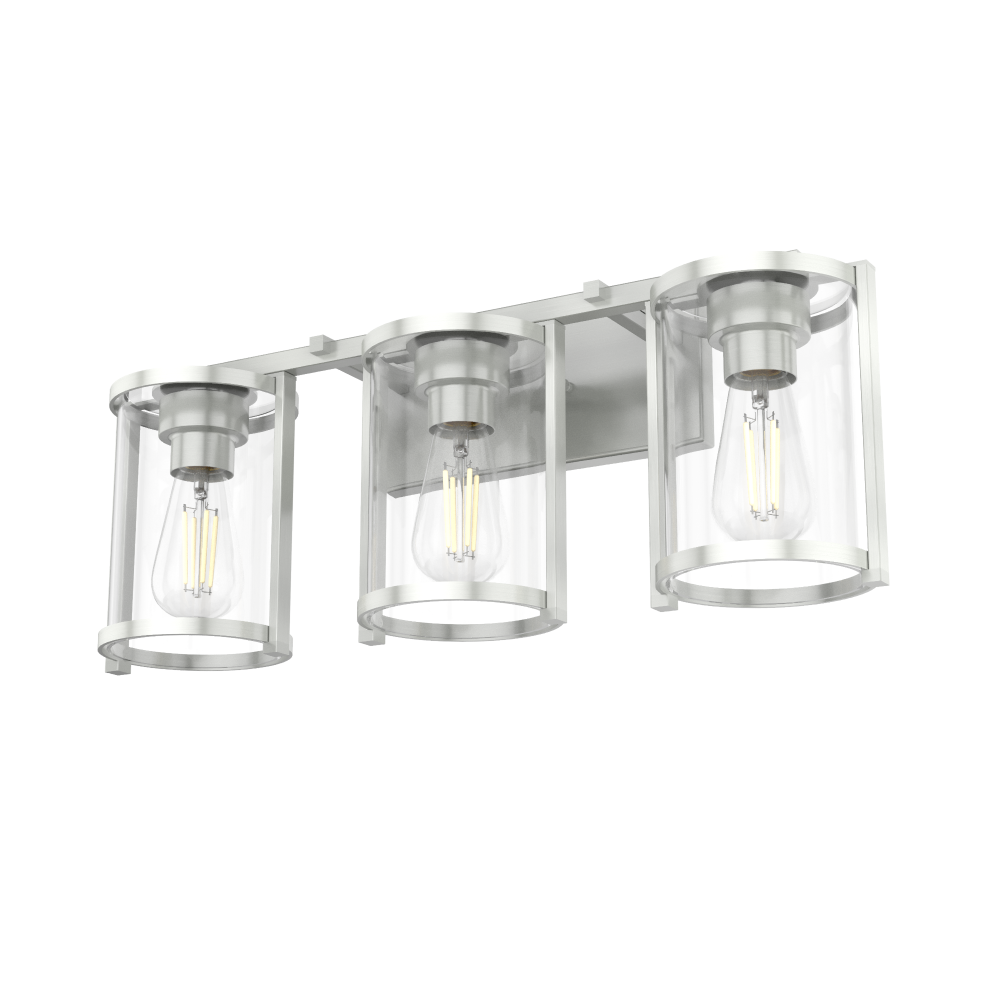 Hunter Astwood Brushed Nickel with Clear Glass 3 Light Bathroom Vanity Wall Light Fixture