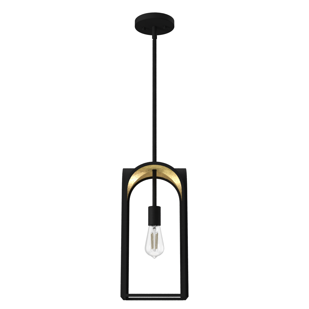 Hunter Dukestown Natural Black Iron and Gold Leaf 1 Light Pendant Ceiling Light Fixture