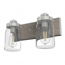 Hunter 48019 - Hunter Devon Park Brushed Nickel and Grey Wood with Clear Glass 2 Light Bathroom Vanity Wall Light F