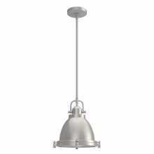 Hunter 19107 - Hunter Bridgemoor Brushed Nickel with Clear Holophane Glass 1 Light Pendant Ceiling Light Fixture