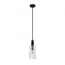 Hunter 45224 - Hunter Gatz Matte Black with Clear Fluted Glass 1 Light Pendant Ceiling Light Fixture