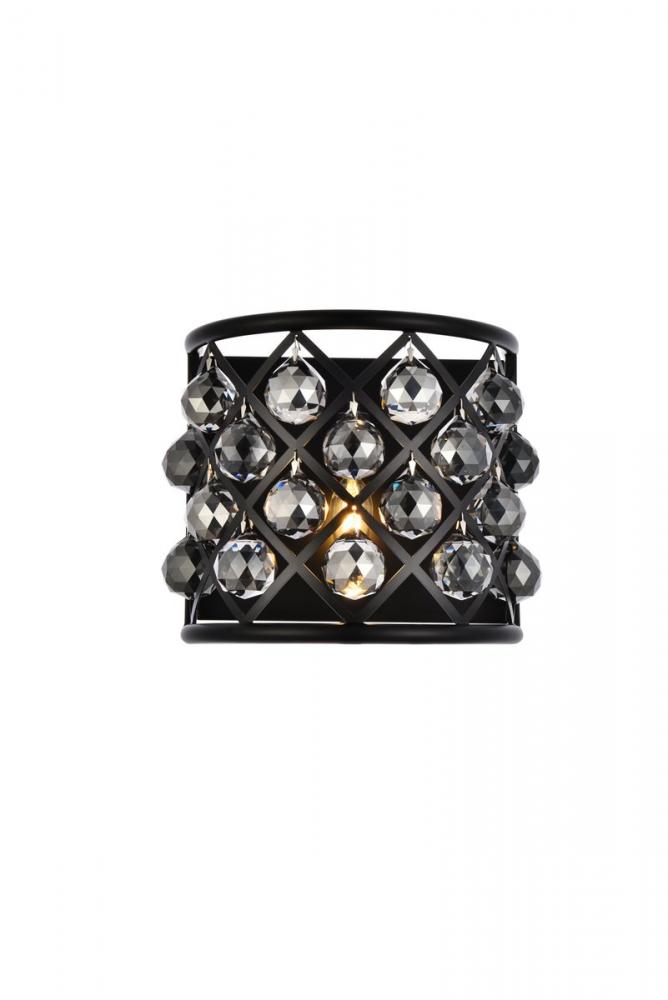 Madison 1 Light Matte Black Wall Sconce Silver Shade (Grey) Royal Cut Crystal