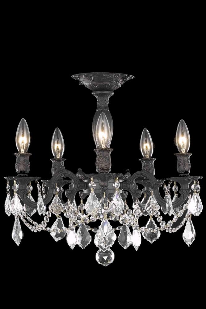 Rosalia 5 Light Dark Bronze Flush Mount Golden Teak (Smoky) Royal Cut Crystal