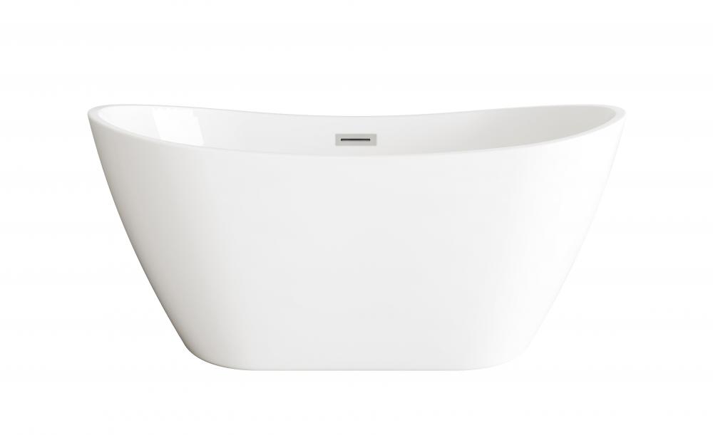 59 inch Soaking Bathtub in Glossy White with Brushed Nickel Trim