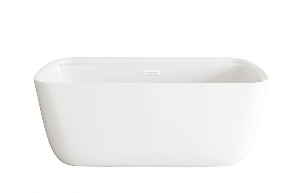 59 inch Soaking Bathtub in Glossy White with Polished White Trim