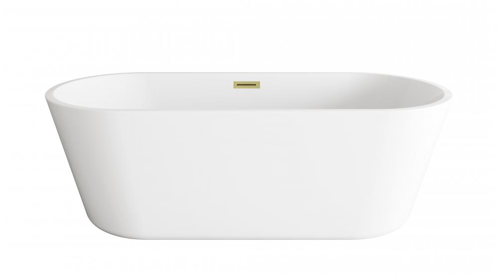 71 inch Soaking Bathtub in Glossy White with Brushed Gold Trim