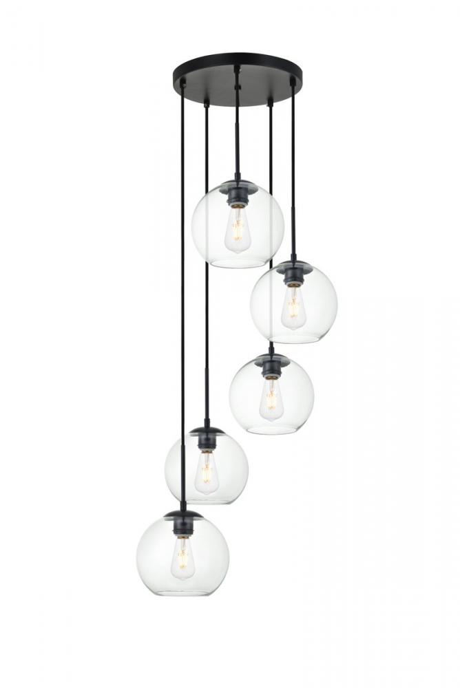 Baxter 5 Lights Black Pendant With Clear Glass