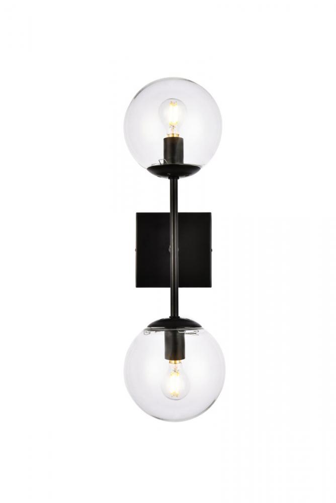 Neri 2 lights black and clear glass wall sconce