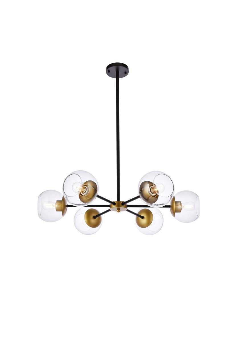 Briggs 30 inch pendant in black and brass with clear shade