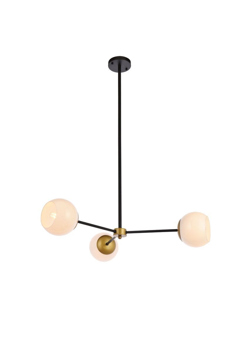 Briggs 32 inch pendant in black and brass with white shade