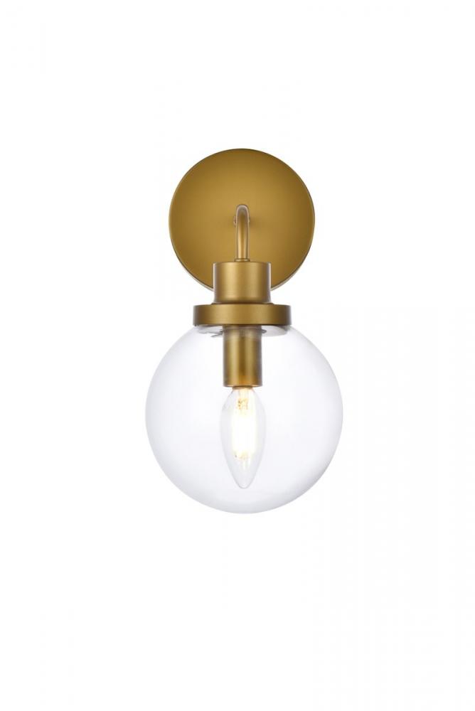 Hanson 1 light bath sconce in brass with clear shade