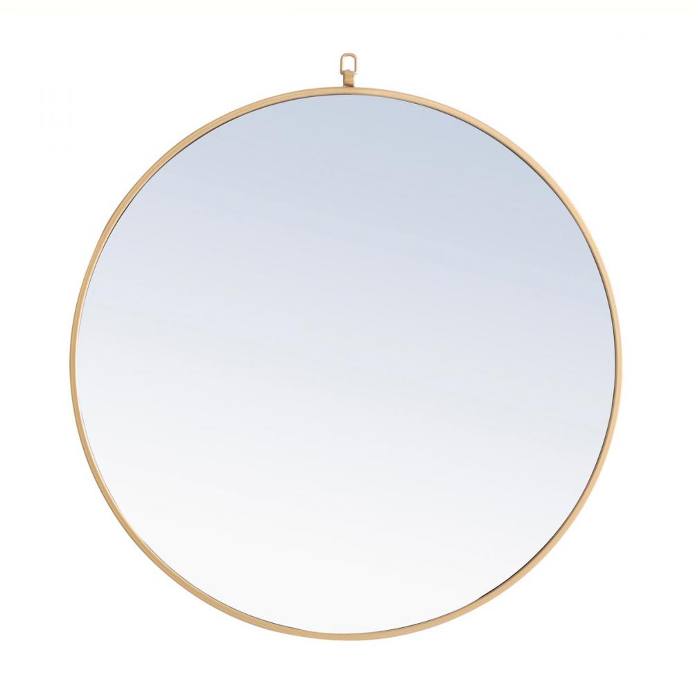 Metal frame Round Mirror with decorative hook 32 inch Brass finish