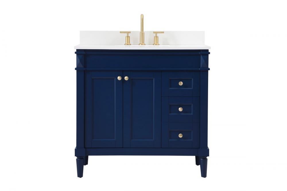 36 inch Single bathroom vanity in blue with backsplash