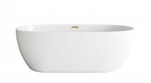 Elegant BT10770GW-BGD - 77 inch Soaking Bathtub in Glossy White with Brushed Gold Trim