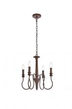 Elegant LD7043D17WOK - Flynx 4 Lights Pendant in Weathered Oak