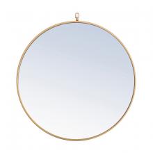 Elegant MR4055BR - Metal Frame Round Mirror with Decorative Hook 28 Inch Brass Finish