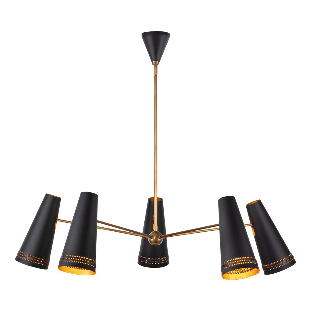 Brickell 45-in Matte Black/Hazelnut Leather 5 Lights Chandeliers