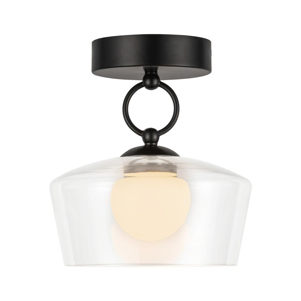 Leota 8-in Matte Black/Clear Glass LED Semi-Flush Mount