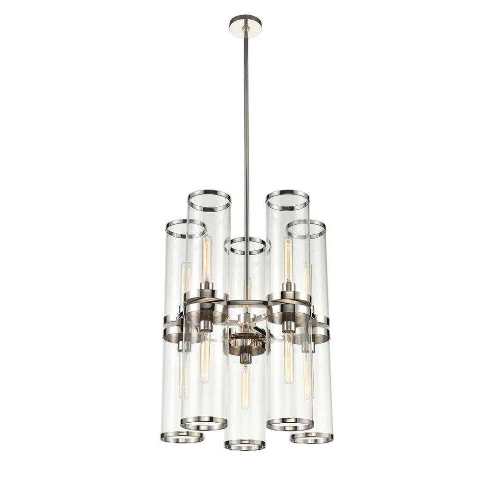 REVOLVE II CHANDELIER 10 LIGHT POLISHED NICKEL CLEAR GLASS