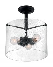 Nuvo 60/7288 - Bransel - 3 Light Semi-Flush with Seeded Glass - Matte Black Finish