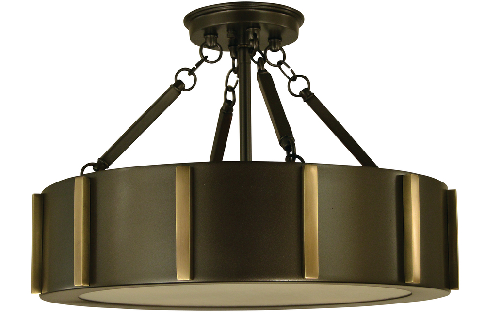 4-Light 16" Mahogany Bronze/Antique Brass Pantheon Flush Mount