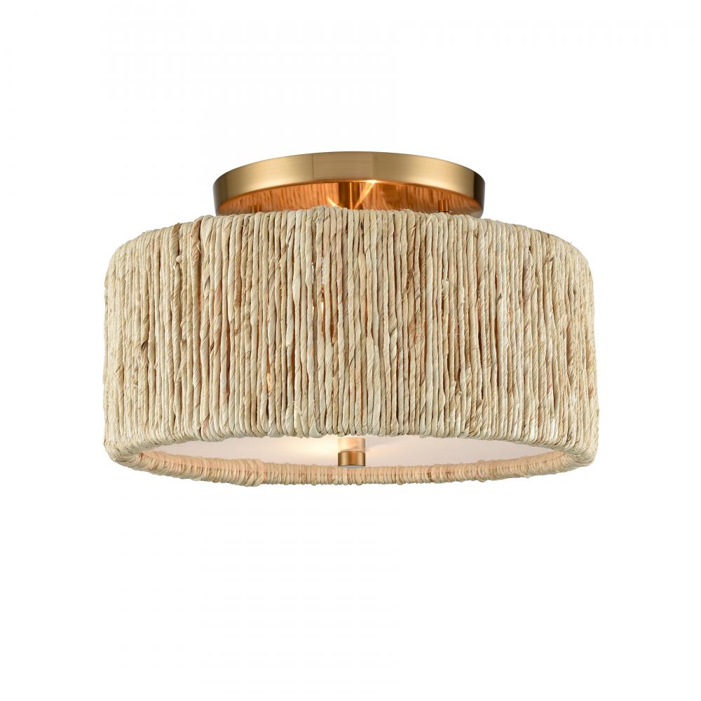 Abaca 13.75'' Wide 2-Light Semi Flush Mount - Satin Brass