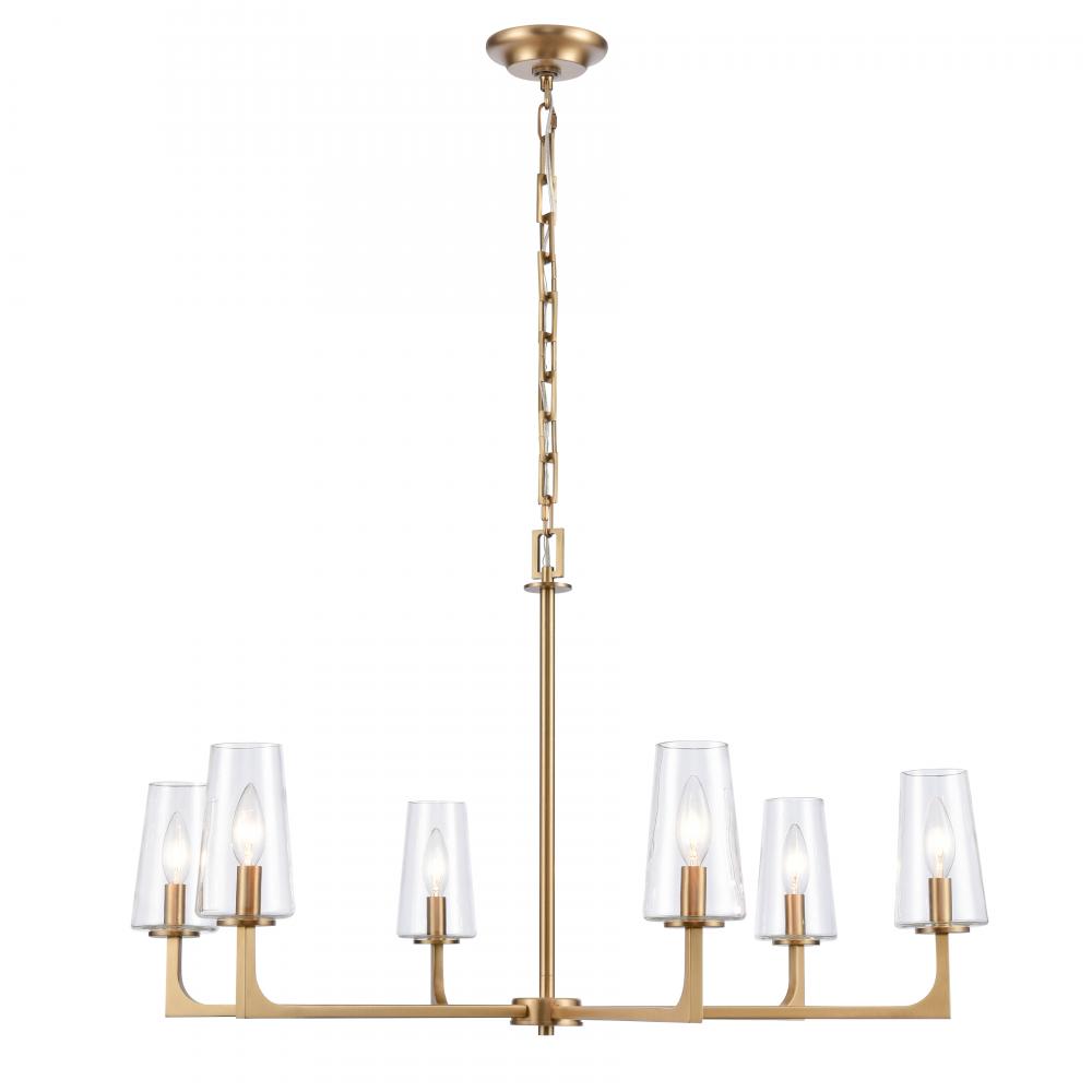 Fitzroy 34'' Wide 6-Light Chandelier - Lacquered Brass