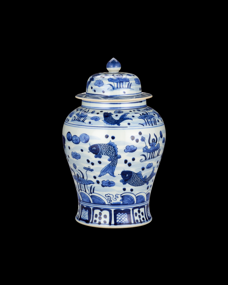 South Sea Blue & White Medium Temple Jar